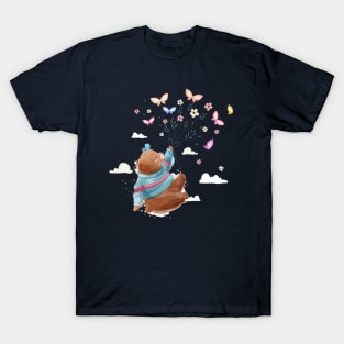 bear flying with butterflies T-Shirt